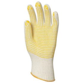   KESZTYŰ 4365 KÖTÖTT DUPLASZÁLAS PAMUT FEHÉR TENYERÉN SÁRGA PETTYEK